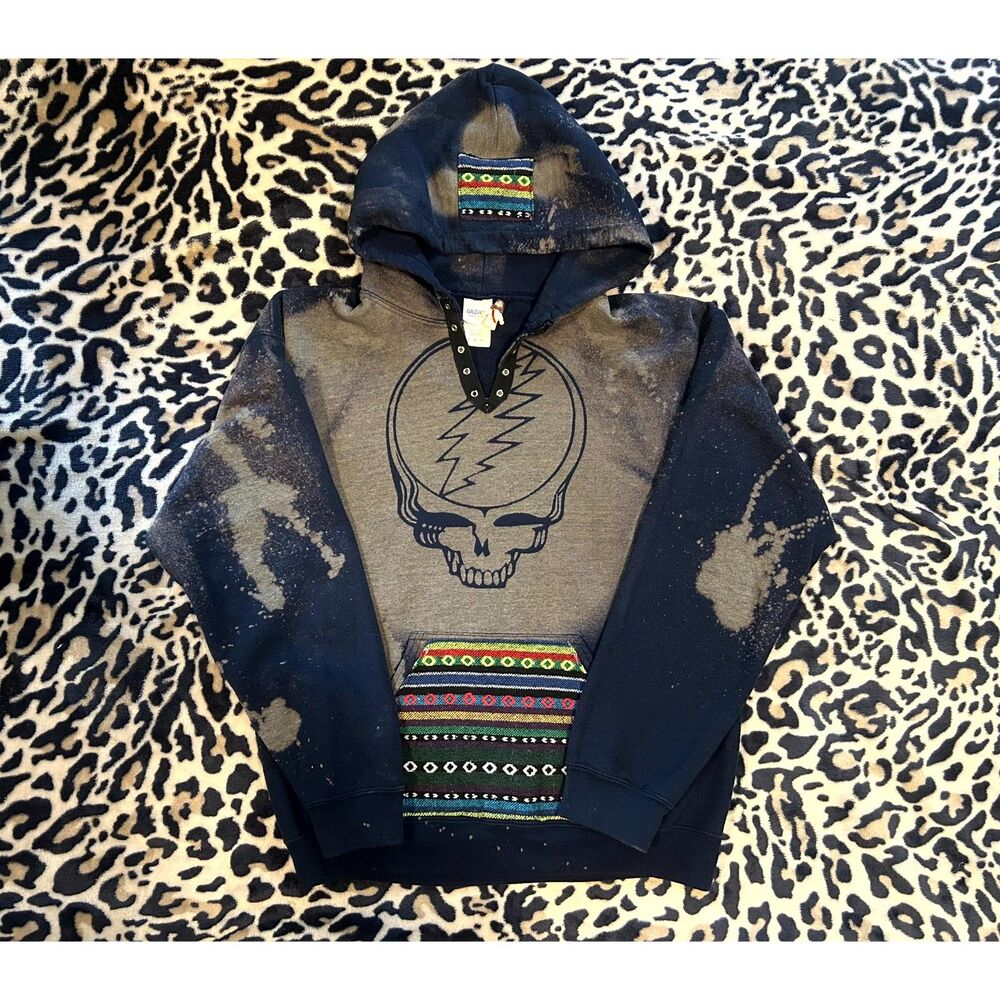 2000s Bleach Dye Grateful Dead Steal Your Face Hoodie M